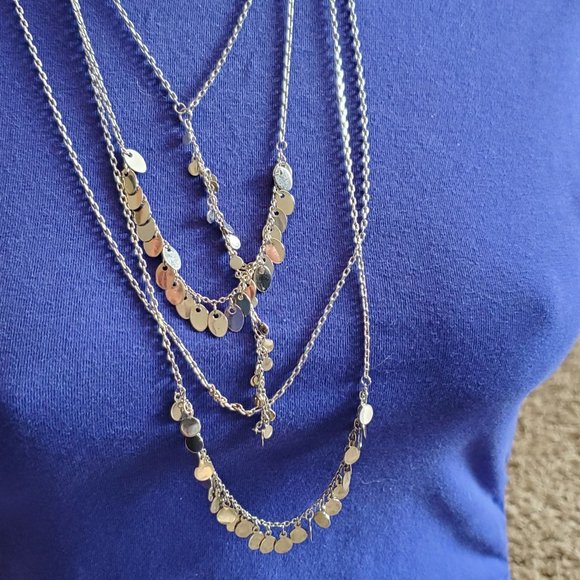 NY Silver Tone 18" Layered Disc Medallion Necklace - Picture 2 of 5